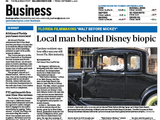 Polin PR Palm Beach Post Walt Before Mickey Business article