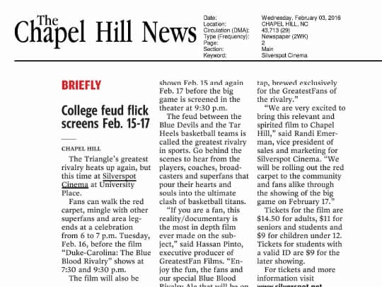 Polin PR Silverspot Cinemas Chapel Hill News article