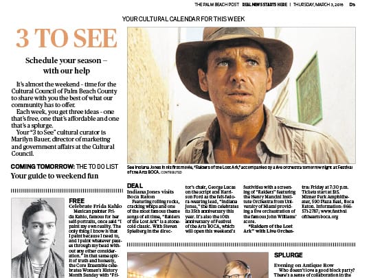 Palm Beach Post article about Raiders of the Lost Ark