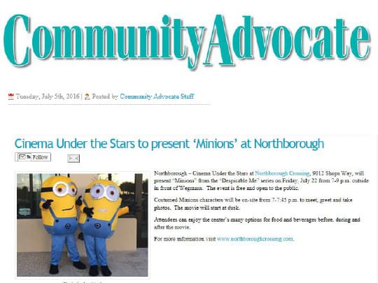 Polin PR placement in Community Advocate for Northborough Crossing