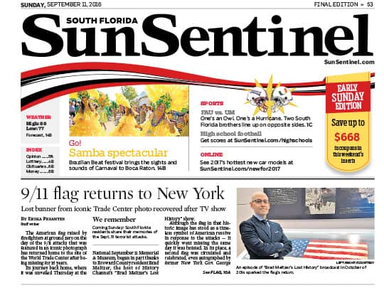 Sun-Sentinel newspaper cover page