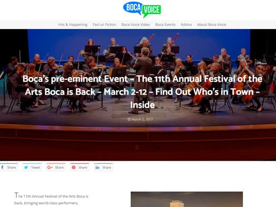 BocaVoice.com article about Festival of the Arts BOCA