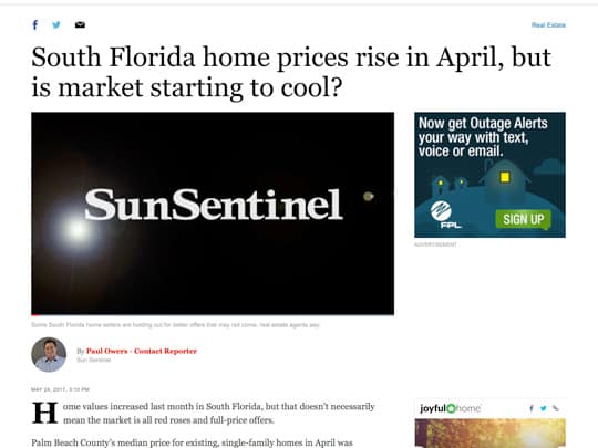 Realtors Association of the Palm Beaches Sun-Sentinel article screenshot