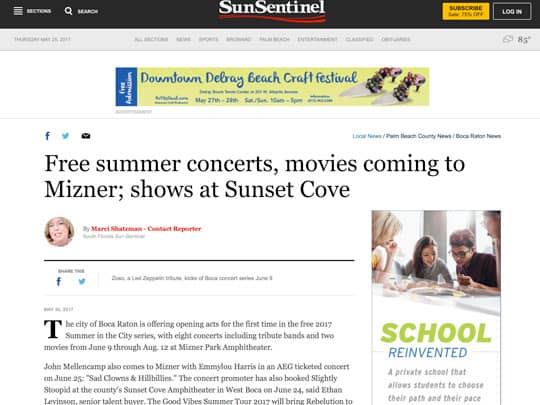 Free summer concerts, movies coming to Mizner Sun-Sentinel screenshot