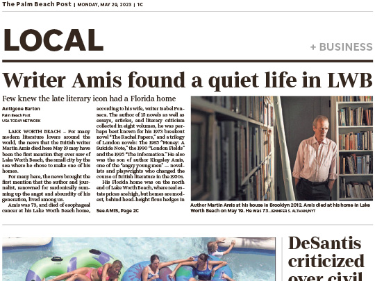 Palm Beach Post Local page, story placement by Polin PR