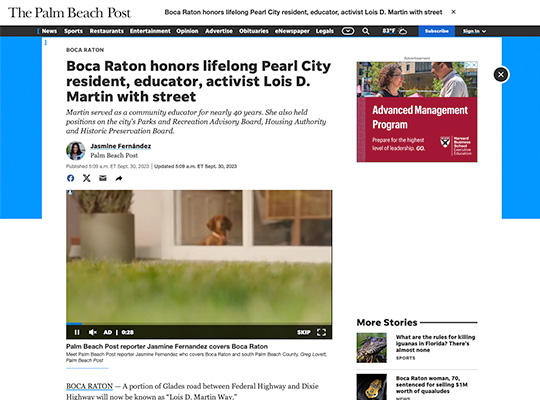 screenshot of placement on palmbeachpost.com by Polin PR