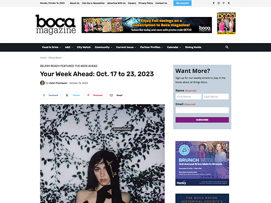 screenshot of BocaMag.com page, article placement by Polin PR
