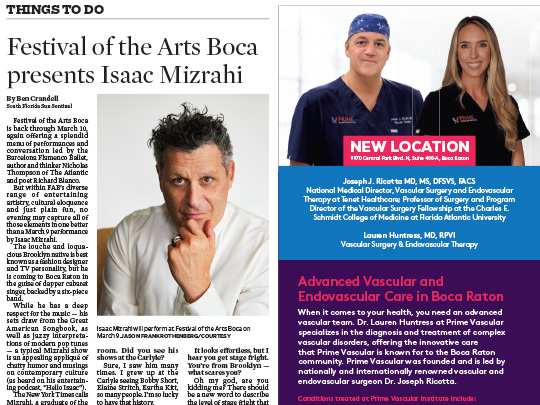 Placement by Polin PR in Gateway Gazette (screenshot) for Festival of the Arts Boca, headline Festival of the Arts Boca presents Isaac Mizrahi